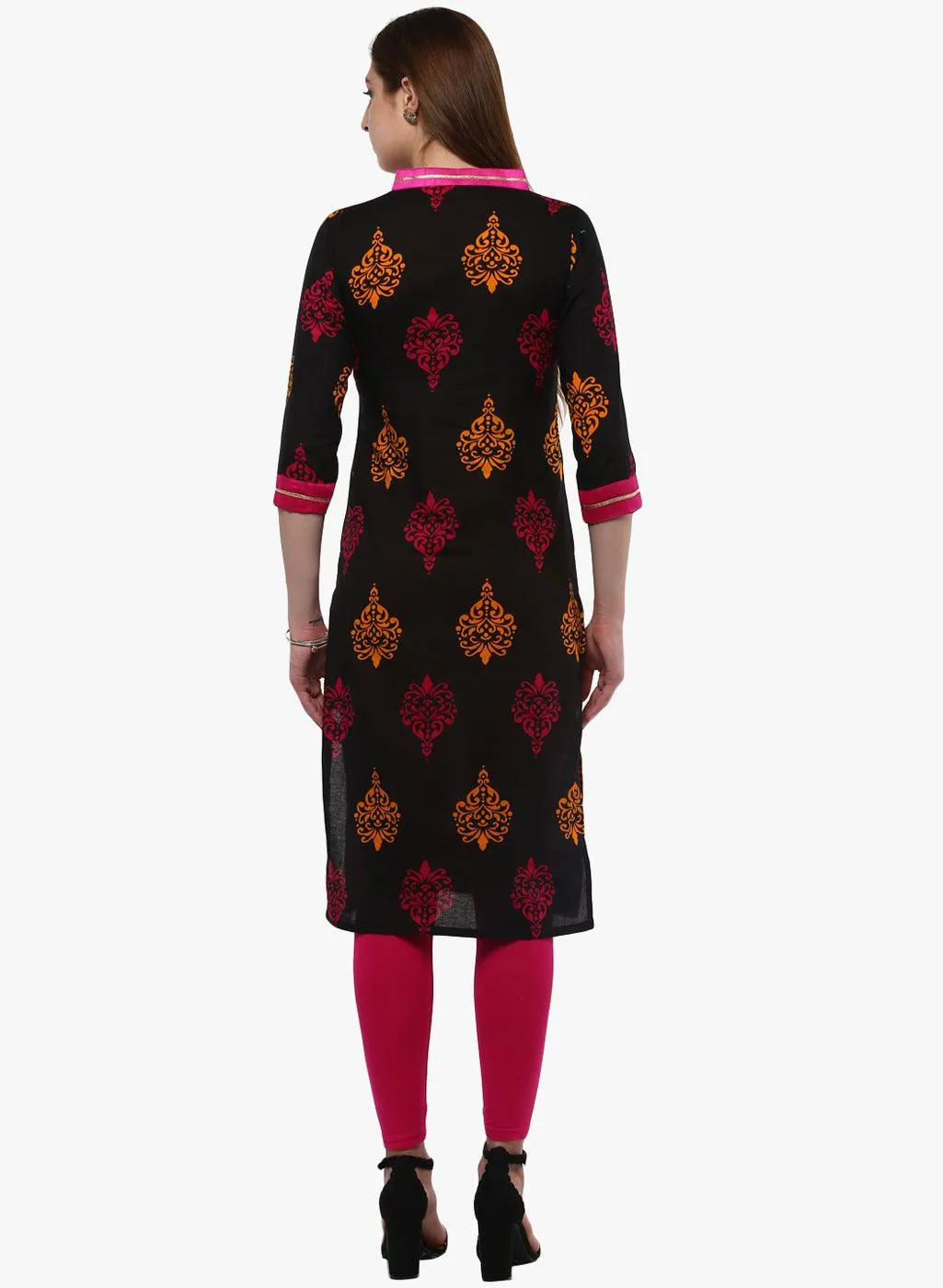 Jashvi Printed Black cotton Kurti