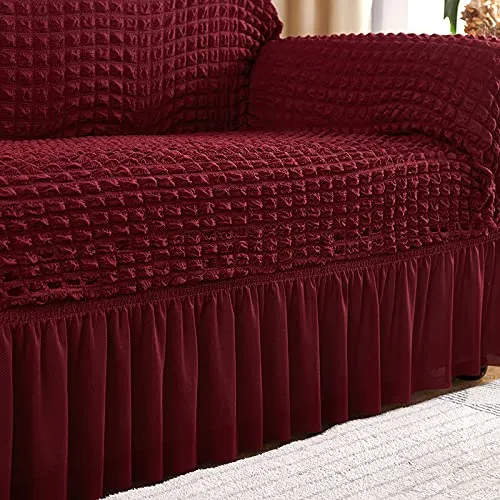 Kuber Industries Pack of 2 Sofa Cover | 3-Seater Sofa Cover | Sofa Chair Cover | Couch Cover for Hall | Universal Sofa Slipcover | Elastic Spandex Sofa Cover for Living Room | 3SSC006 | Wine Red