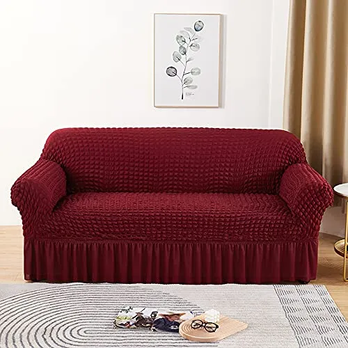 Kuber Industries Pack of 2 Sofa Cover | 3-Seater Sofa Cover | Sofa Chair Cover | Couch Cover for Hall | Universal Sofa Slipcover | Elastic Spandex Sofa Cover for Living Room | 3SSC006 | Wine Red