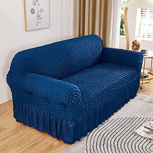 Kuber Industries Pack of 3 Sofa Cover | 3-Seater Sofa Cover | Sofa Chair Cover | Couch Cover for Hall | Universal Sofa Slipcover | Elastic Spandex Sofa Cover for Living Room | 3SSC002 | Dark Blue