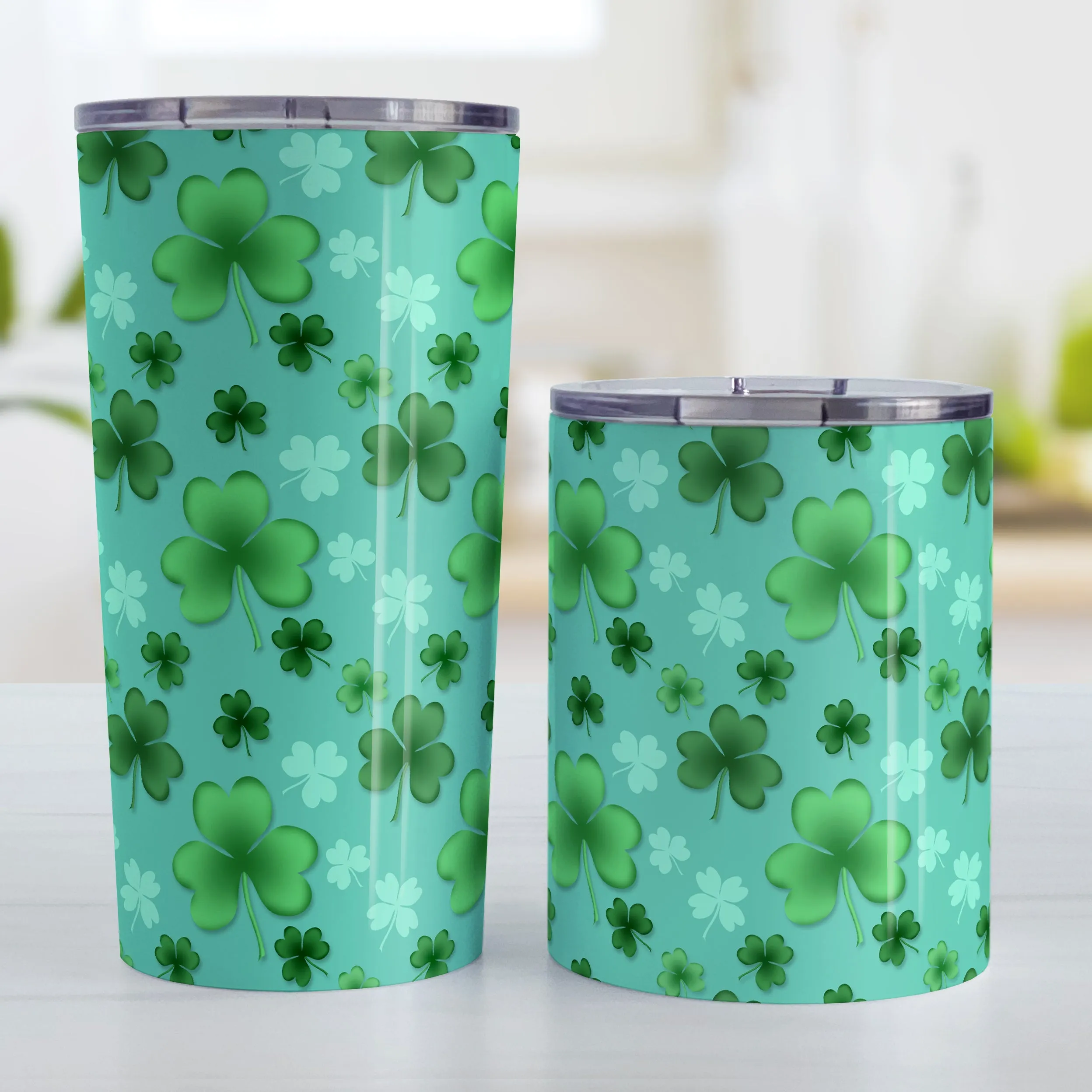 Lucky Clover Pattern Teal and Green Tumbler Cup