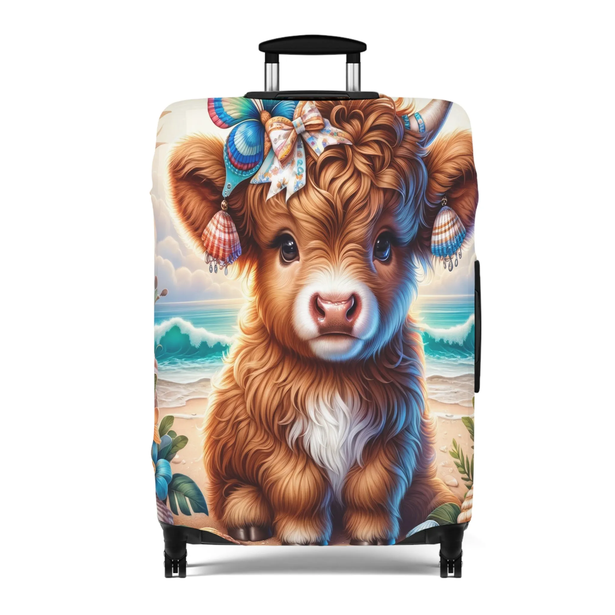 Luggage Cover, Highland Cow at the Beach, awd-1637