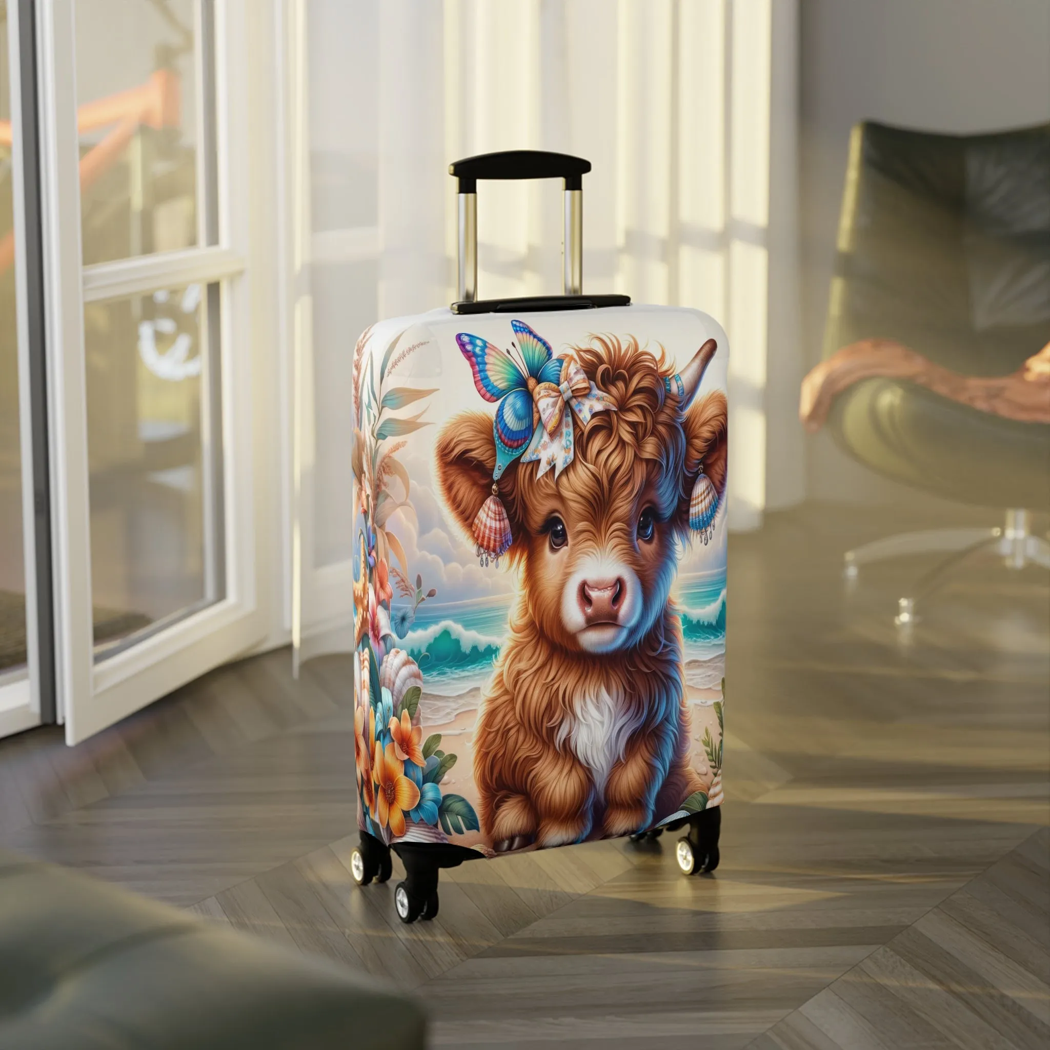 Luggage Cover, Highland Cow at the Beach, awd-1637