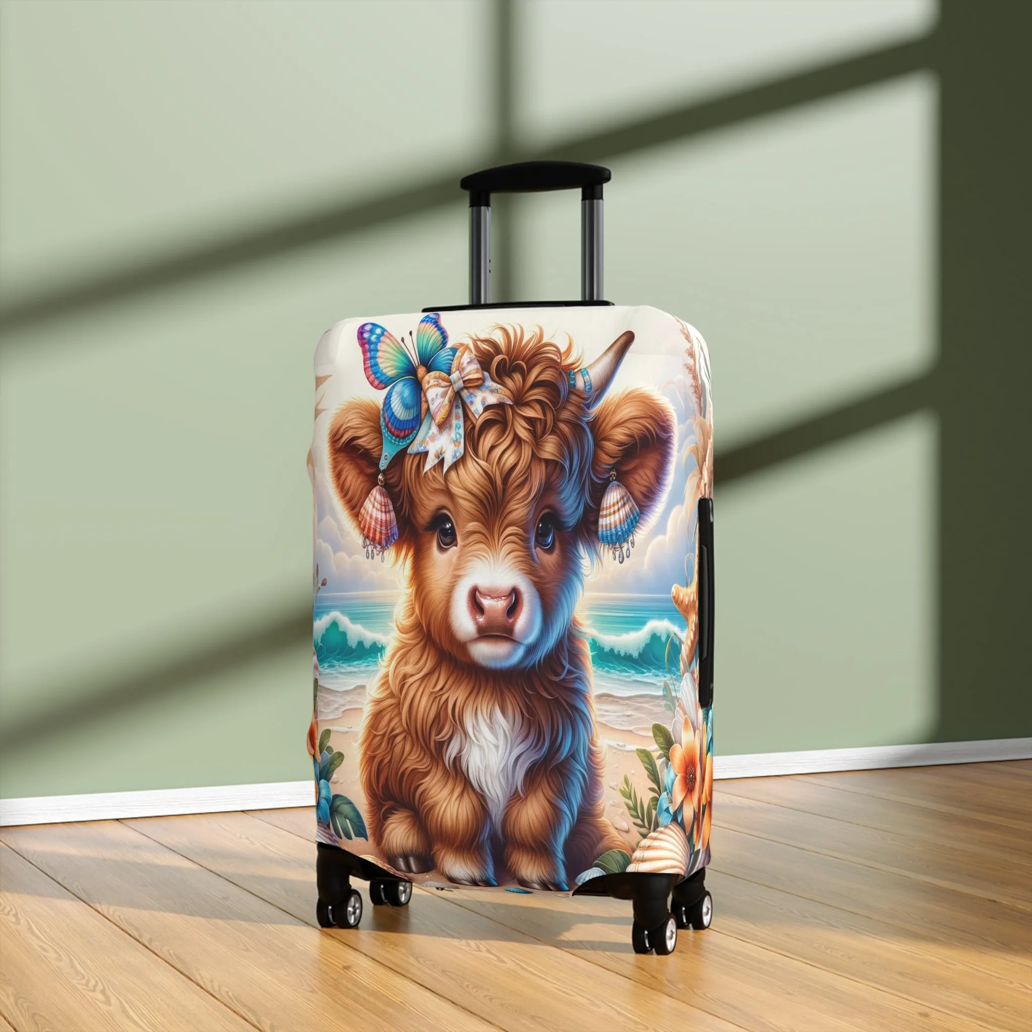 Luggage Cover, Highland Cow at the Beach, awd-1637