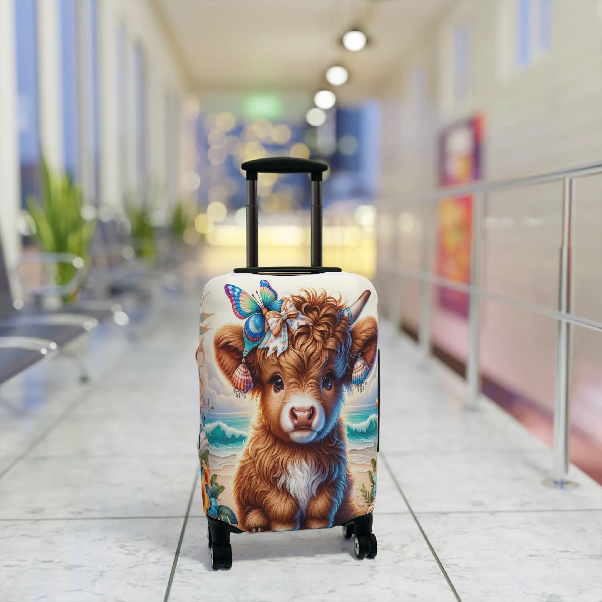 Luggage Cover, Highland Cow at the Beach, awd-1637