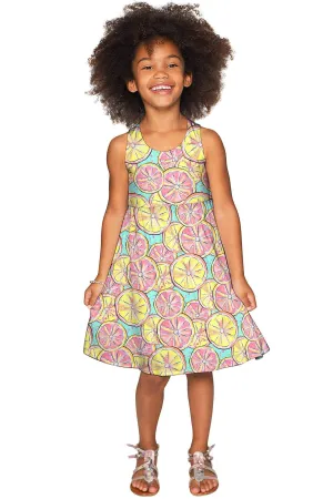 Marmalade Sanibel Lemon Print Sunny Empire Waist Dress - Girls