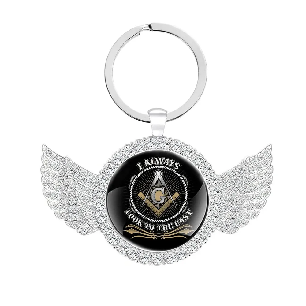 Master Mason Blue Lodge Keychain - I always Look To The East Gold & Silver Color