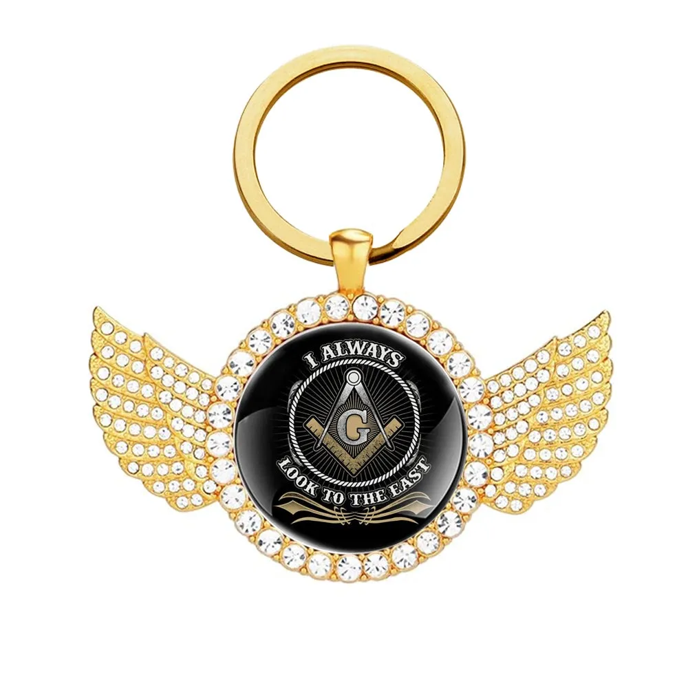 Master Mason Blue Lodge Keychain - I always Look To The East Gold & Silver Color