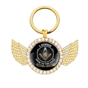 Master Mason Blue Lodge Keychain - I always Look To The East Gold & Silver Color