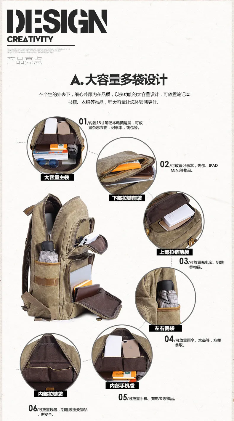 Men's Shoulder Retro Canvas Casual Travel Backpack