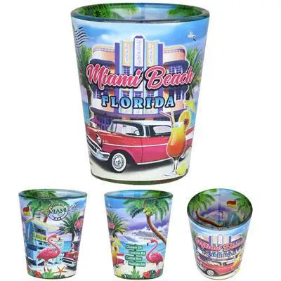 Miami Beach Florida City Scene Skyline In & Out Print Colorful Souvenir Shot Glass