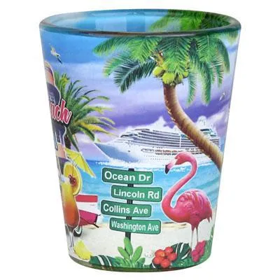 Miami Beach Florida City Scene Skyline In & Out Print Colorful Souvenir Shot Glass