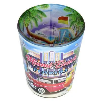 Miami Beach Florida City Scene Skyline In & Out Print Colorful Souvenir Shot Glass