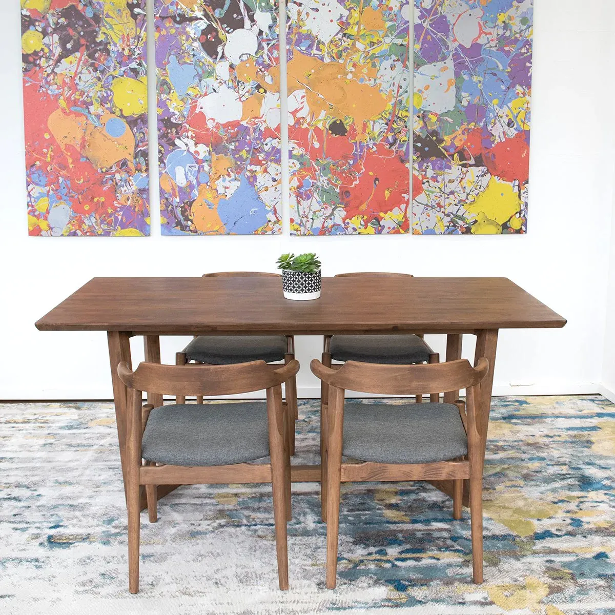 Mid-Century Contemporary Solid Wood Dining Set with 4 Dining Chairs