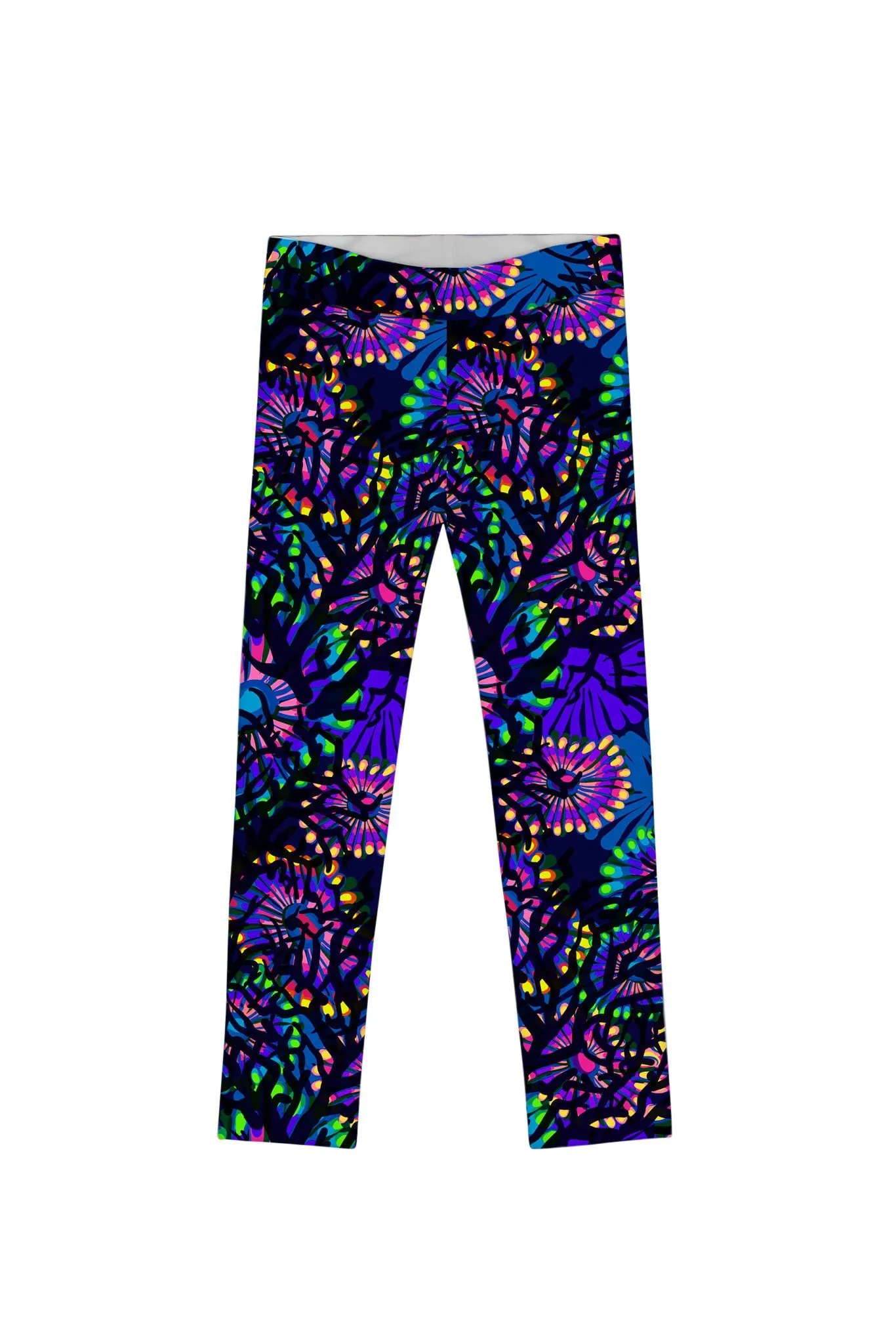 Midnight Glow Lucy Cute Purple Floral Print Leggings - Kids