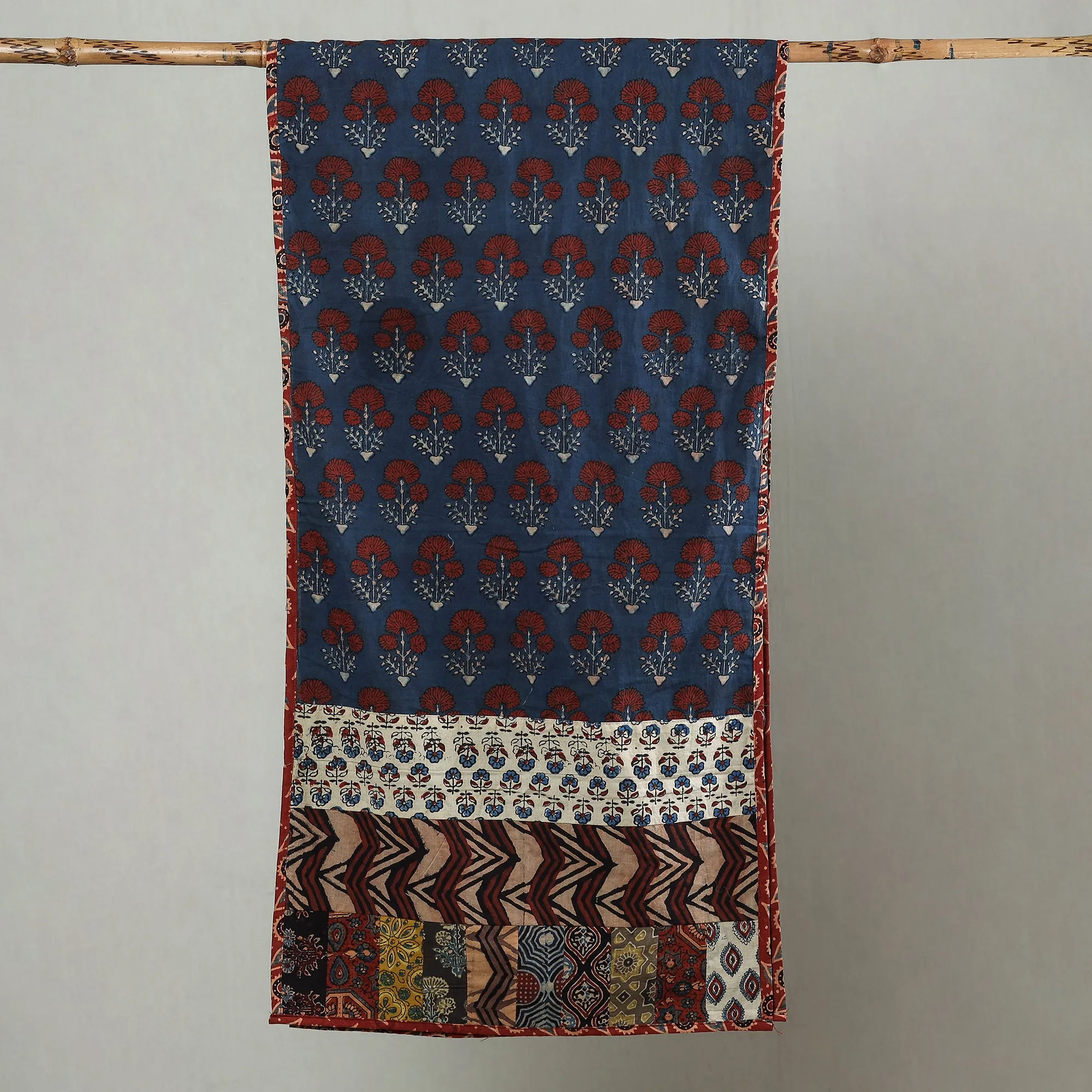 Multicolor - Patchwork Cotton Stole in Ajrakh Block Prints 50