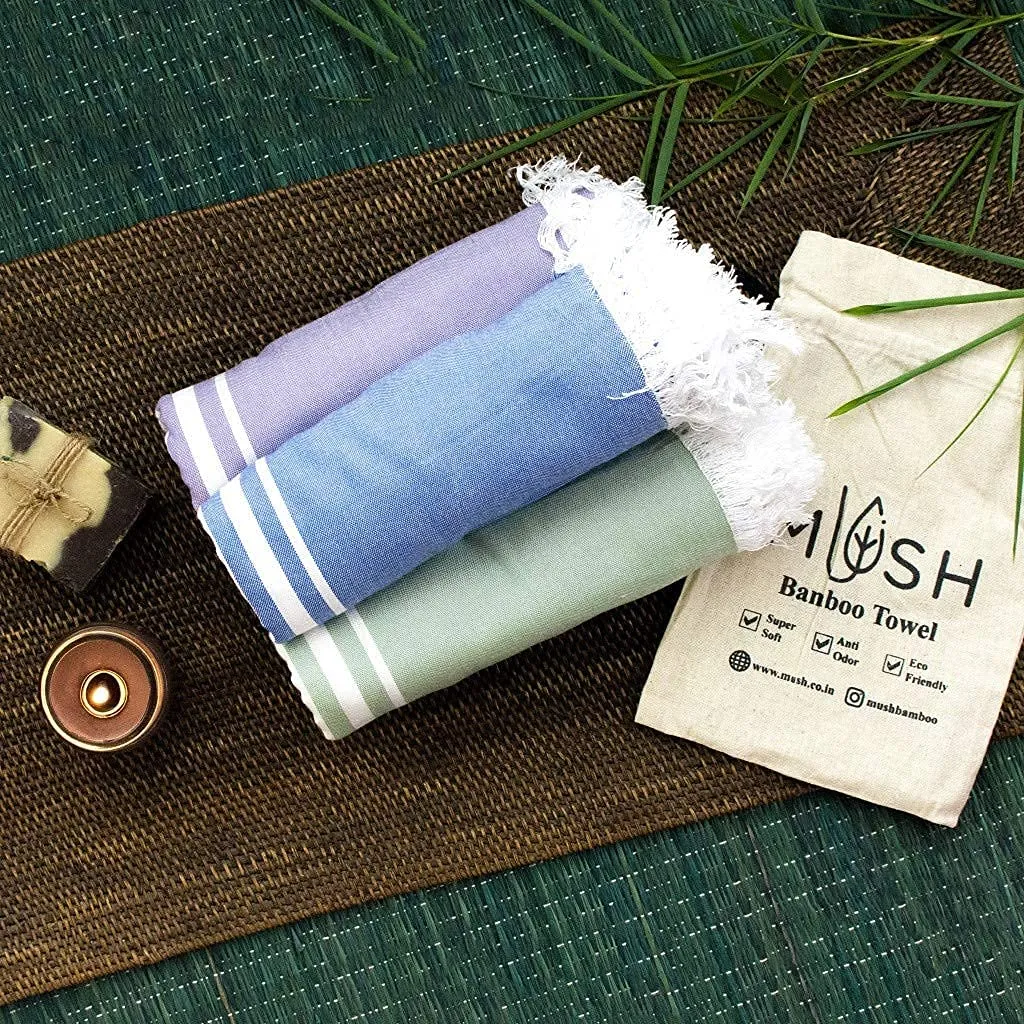 Mush 100% Bamboo Large Bath Towel | Ultra Soft, Absorbent, Light Weight, & Quick Dry Towel for Bath, Travel, Gym, Beach, Pool, and Yoga | 29 x 59 Inches / 75 X 150 cms Set of 3 - Lavender,Blue & Light Green