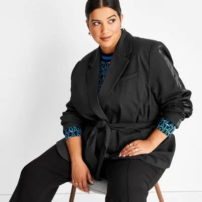 New - Women's Plus Size Tie-Front Blazer - Future Collective with Kahlana Barfield Brown Black 2X