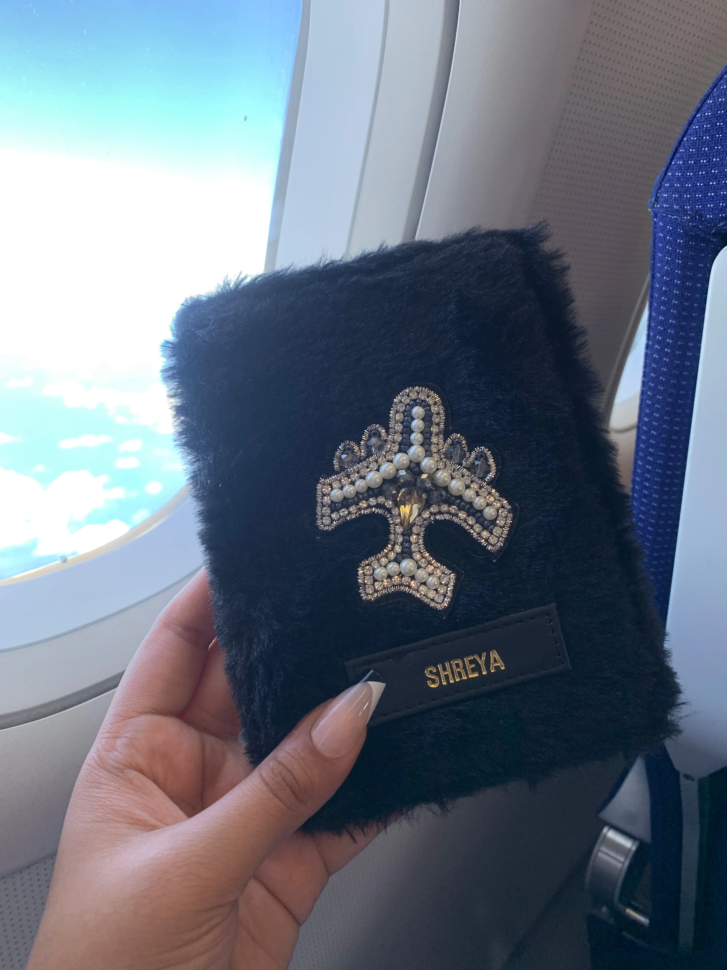 Passport Cover Black Fur with Diamond Plane