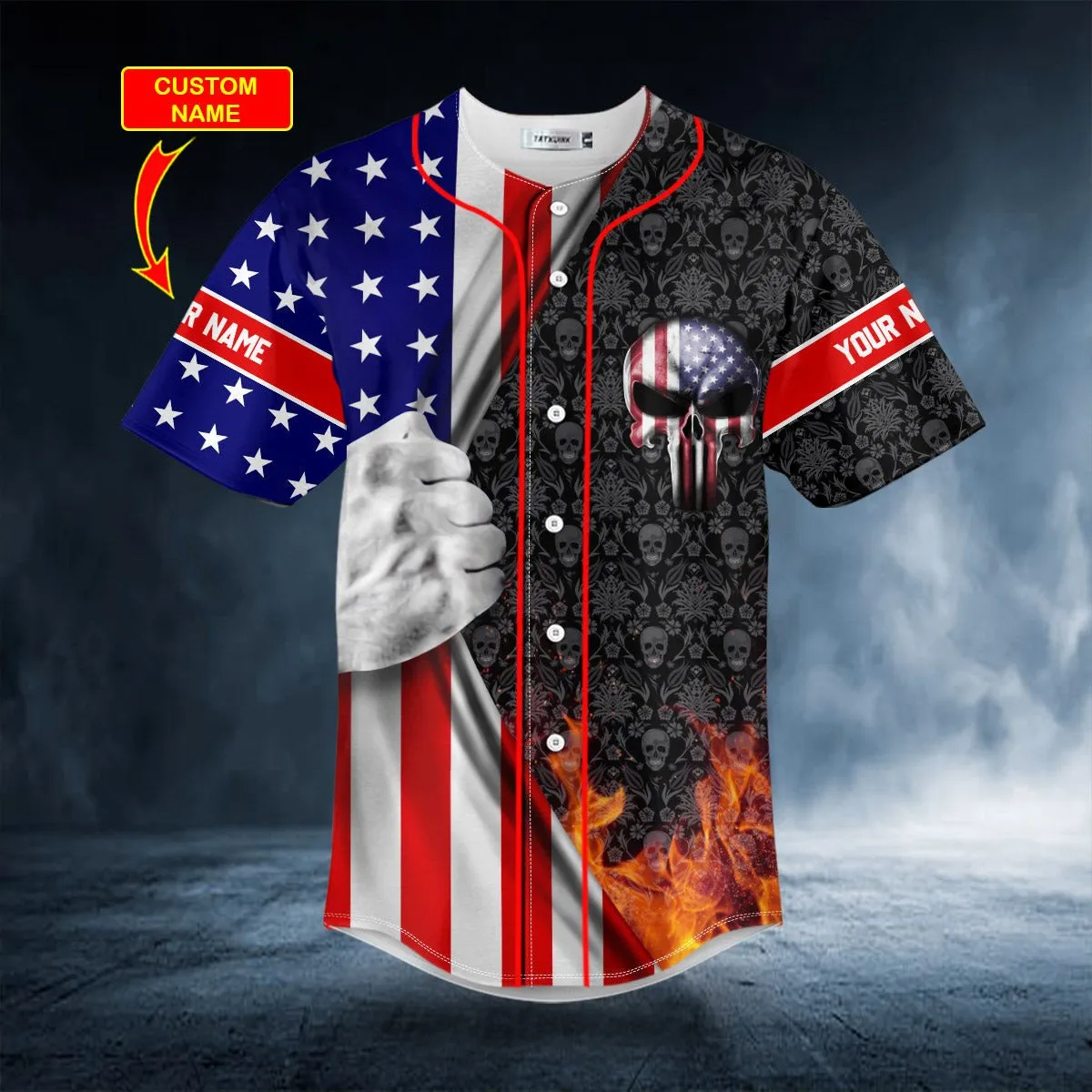 Patriotism U.S Flag Punisher Skull Custom Name Baseball Jersey