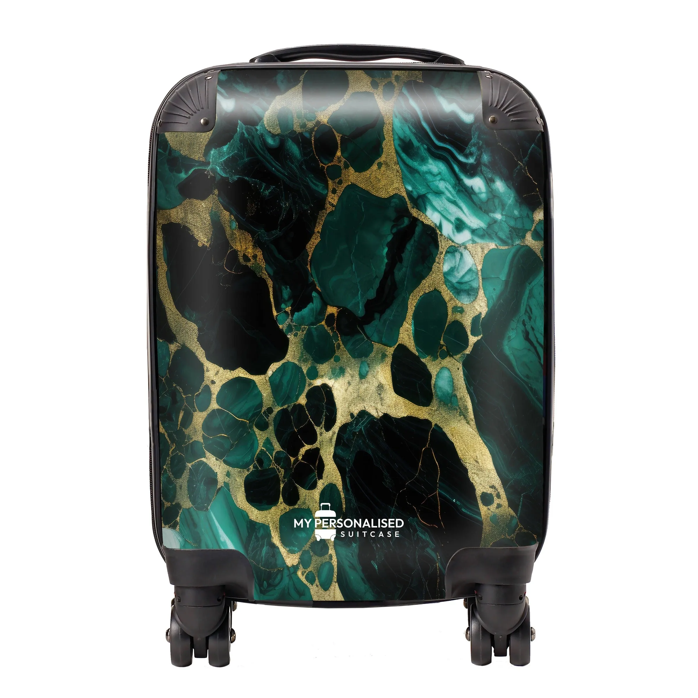 Personalised Green and Gold Marble Suitcase