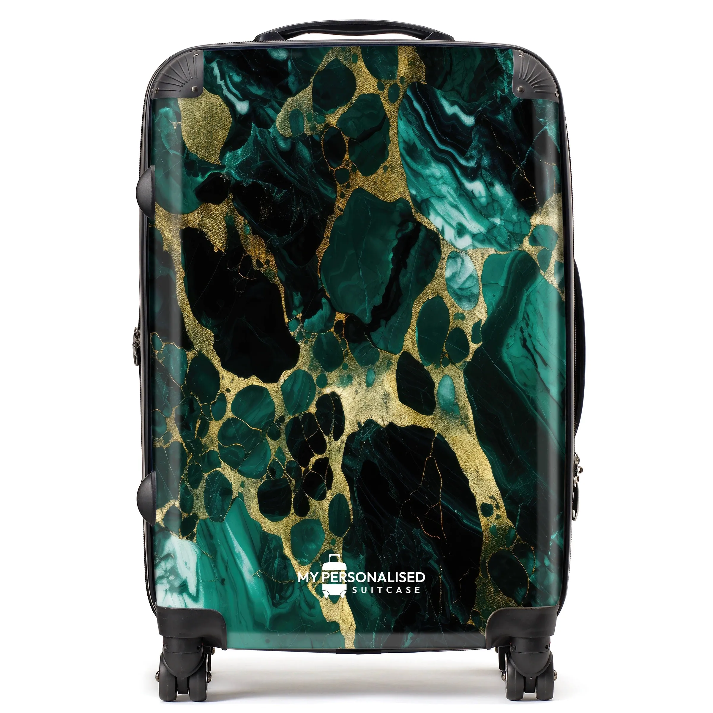 Personalised Green and Gold Marble Suitcase