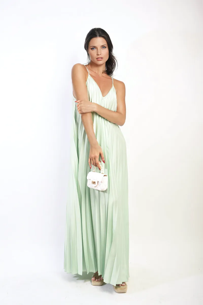 Pleated Strappy Maxi Dress