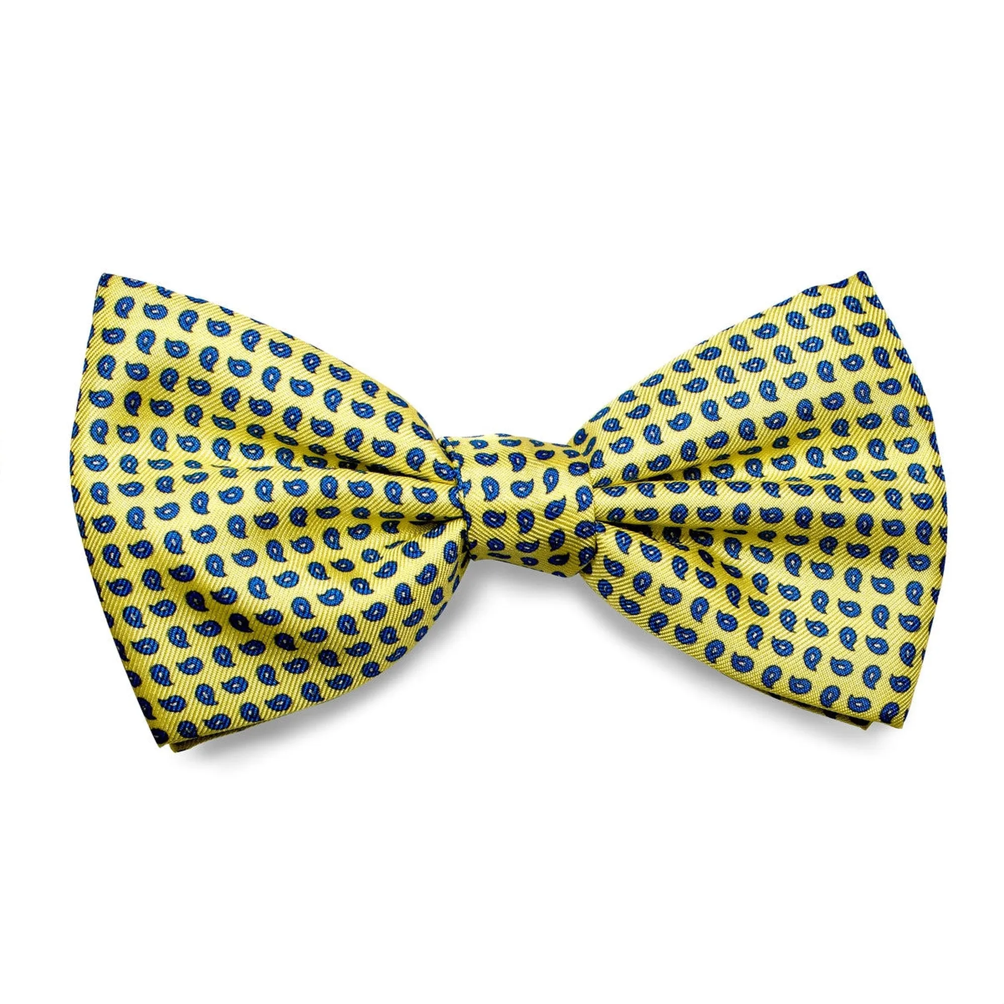 Pre-Tied Yellow Bow Tie with Blue Paisley