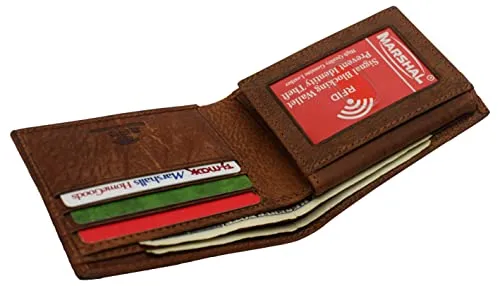 Real Genuine Leather RFID Blocking Wallets Mens Wallet Bifold Classic Engraved Logos