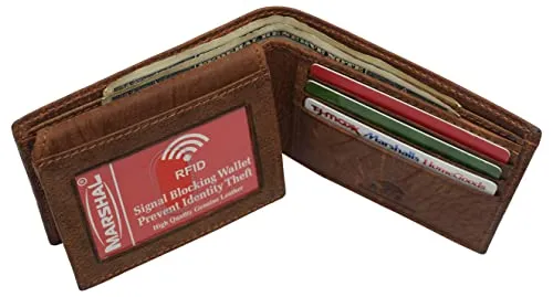 Real Genuine Leather RFID Blocking Wallets Mens Wallet Bifold Classic Engraved Logos