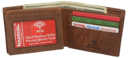 Real Genuine Leather RFID Blocking Wallets Mens Wallet Bifold Classic Engraved Logos