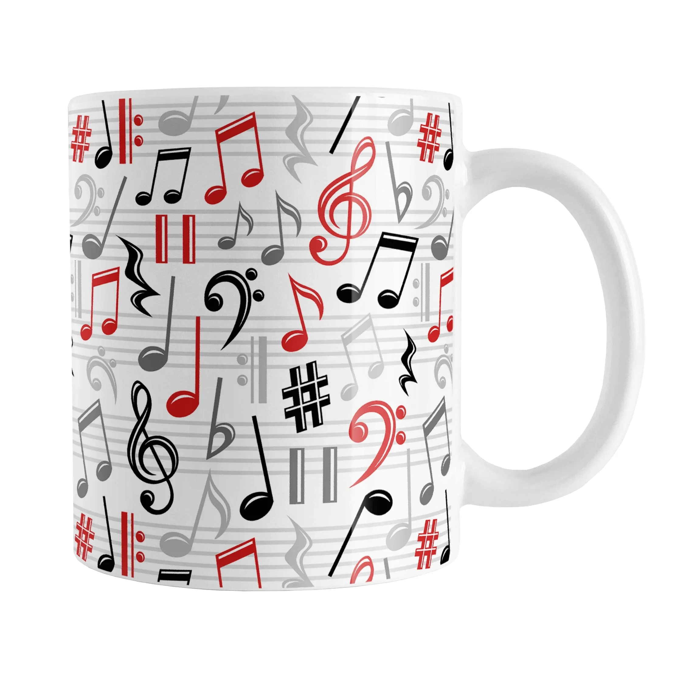 Red Music Notes Pattern Mug