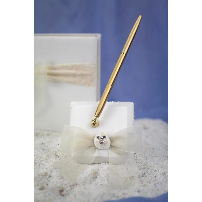 Rhinestone Shell Hawaiian Beach Wedding Guestbook and Pen Set