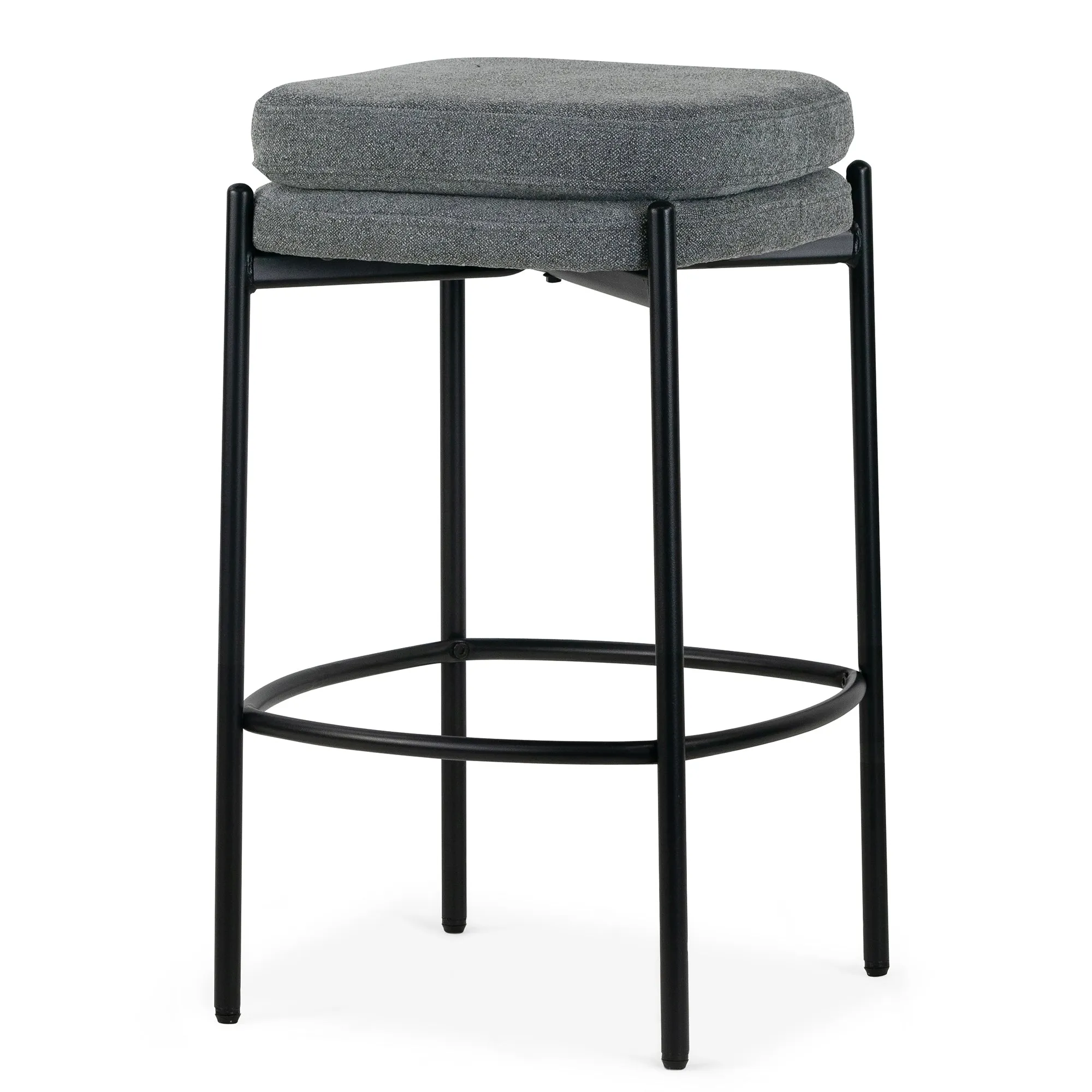 Set of 2 Avril Gray Boucle Backless Counter Stool with Black Metal Legs