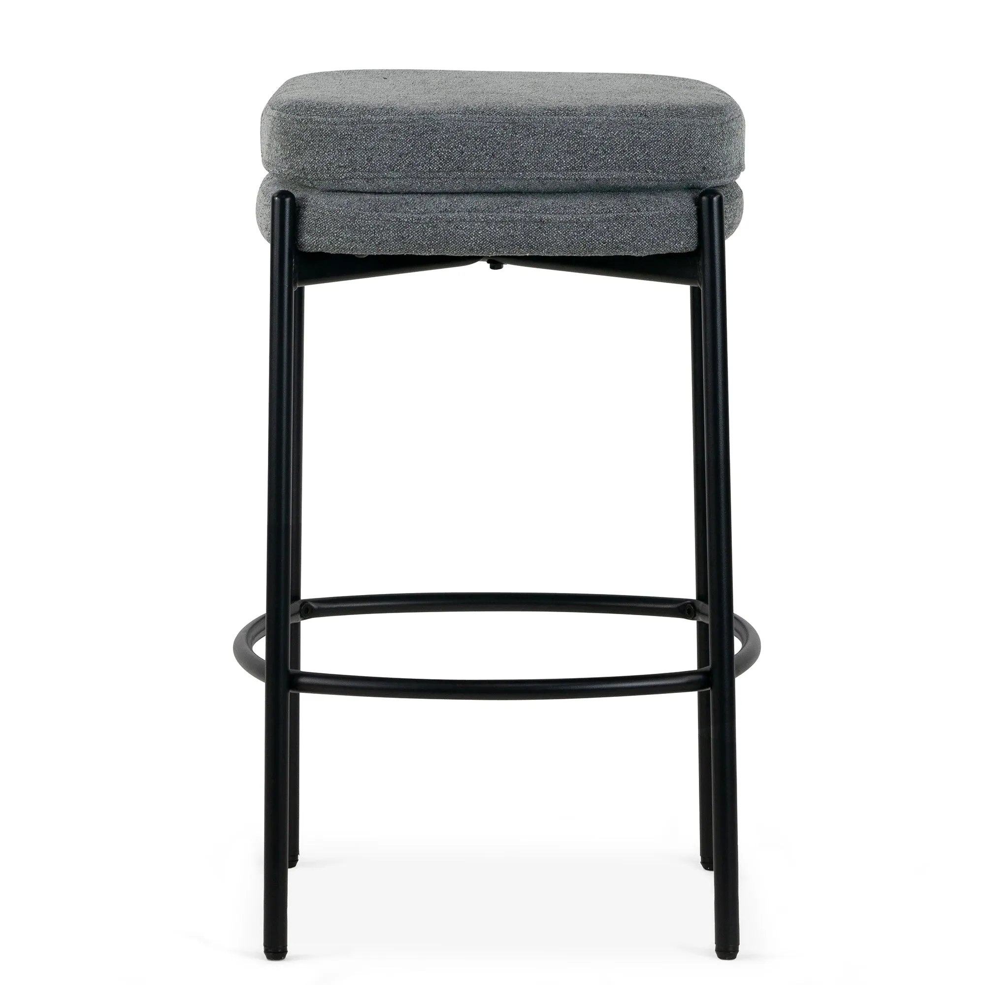 Set of 2 Avril Gray Boucle Backless Counter Stool with Black Metal Legs