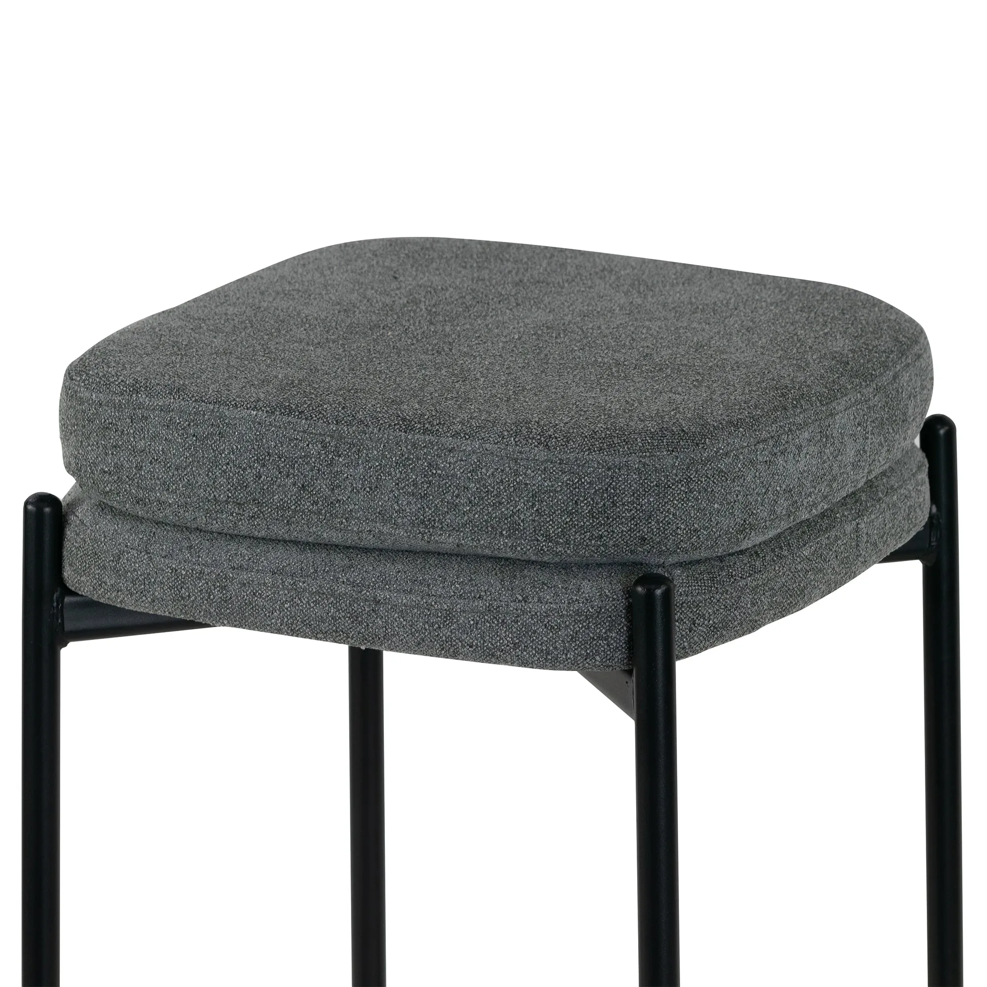 Set of 2 Avril Gray Boucle Backless Counter Stool with Black Metal Legs