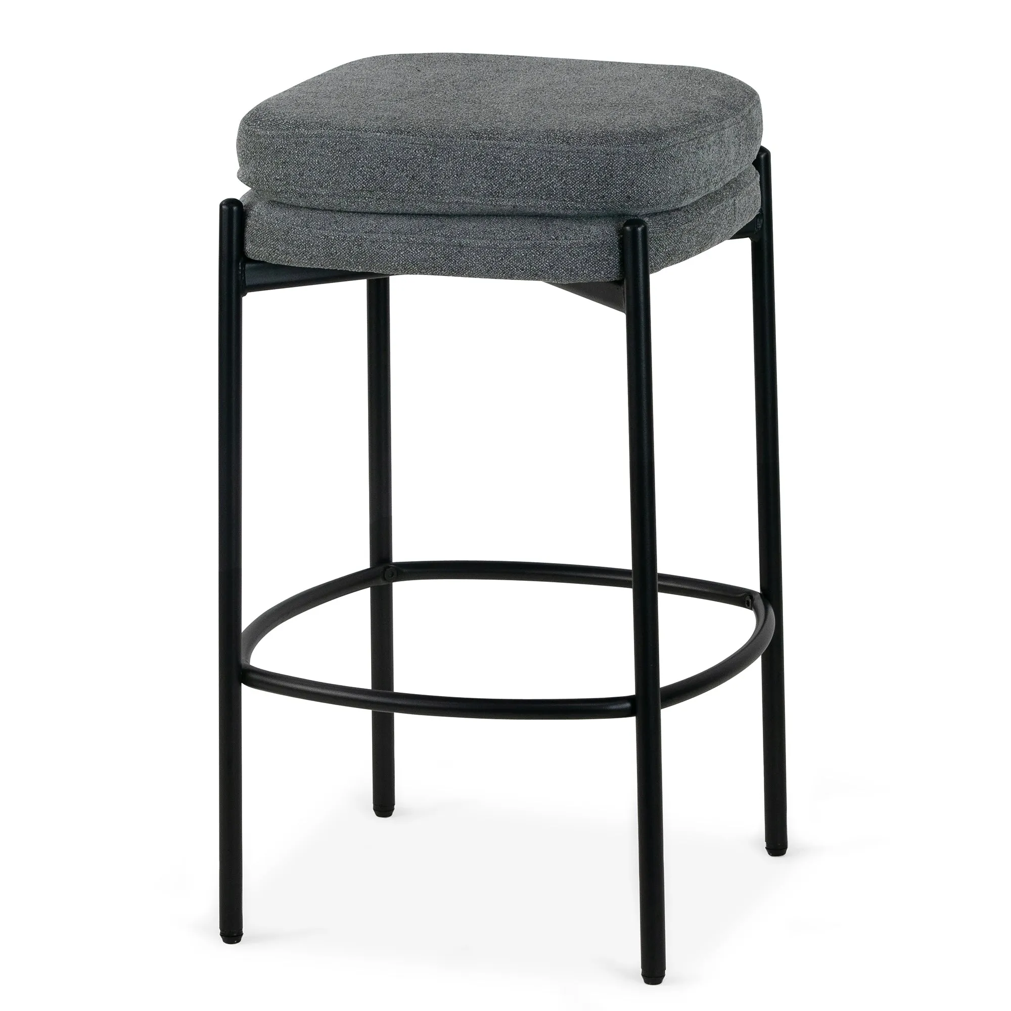 Set of 2 Avril Gray Boucle Backless Counter Stool with Black Metal Legs