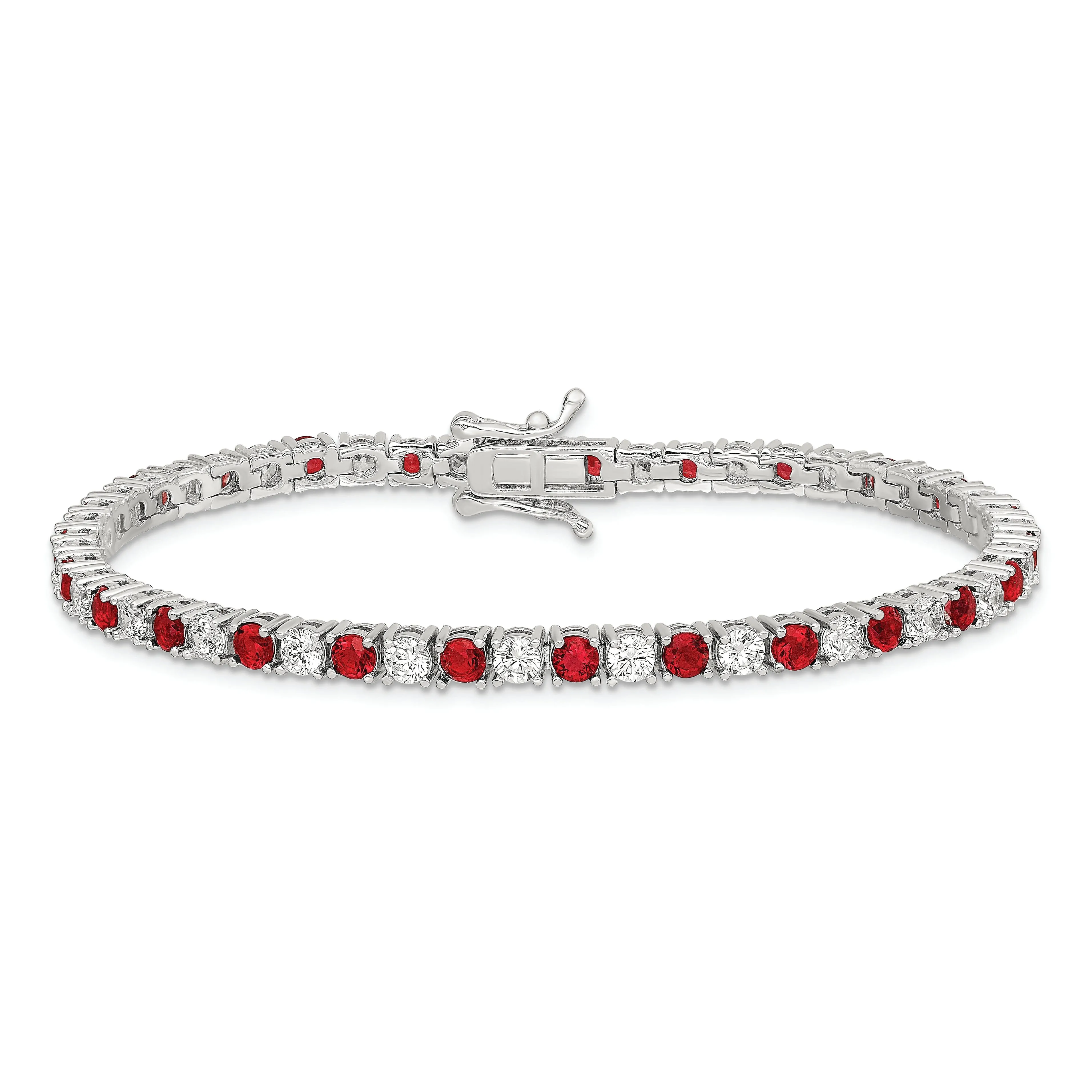 Silver Red and White Cubic Zirconia Bracelet