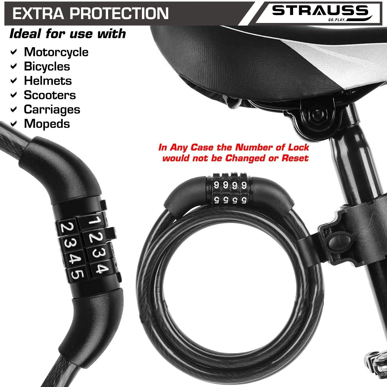 Strauss Cycle/Bicycle/Helmet Multi Purpose Number Lock, (Black) and Bicycle Speedometer, (Black/Red)