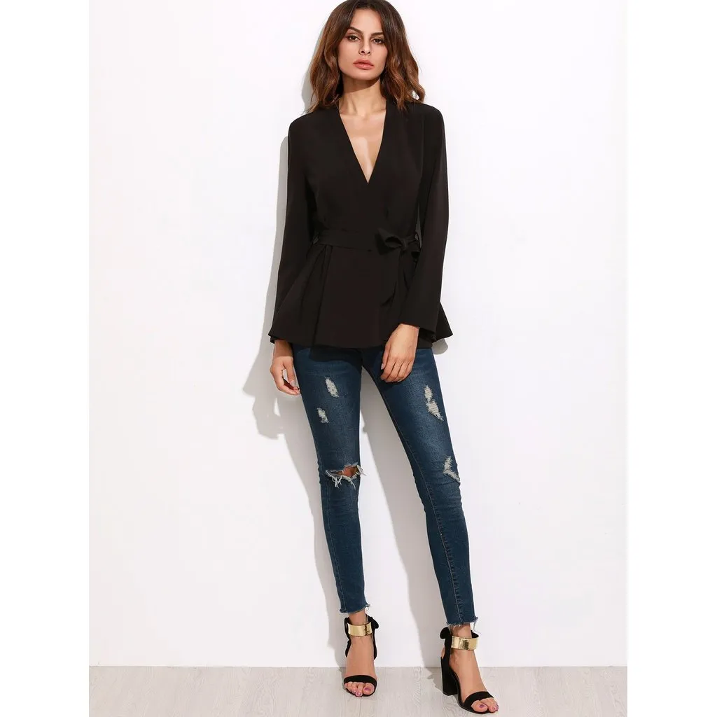 Surplice Wrap Peplum Blazer