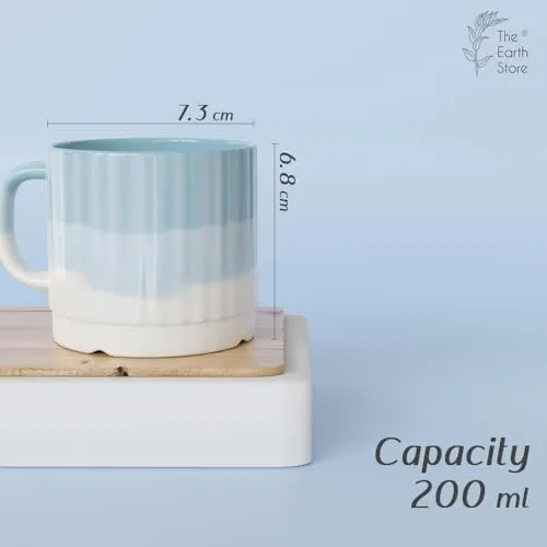 The Earth Store Tritone Sky Blue Fringe Tea Cups Set of 6 Microwave and Dishwasher Safe, Perfect for Every Occasion Capacity - 200 ml Each