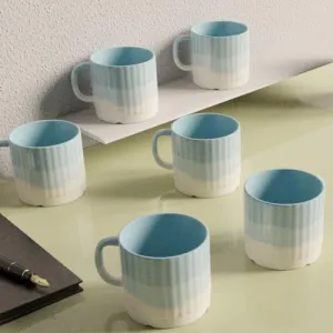 The Earth Store Tritone Sky Blue Fringe Tea Cups Set of 6 Microwave and Dishwasher Safe, Perfect for Every Occasion Capacity - 200 ml Each