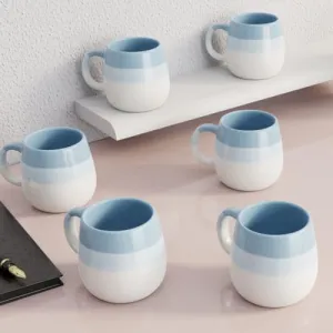 The Earth Store Tritone Sky Blue Ovule Shape Tea Cups Set of 6 Microwave and Dishwasher Safe, Perfect for Every Occasion Capacity - 190 ml Each