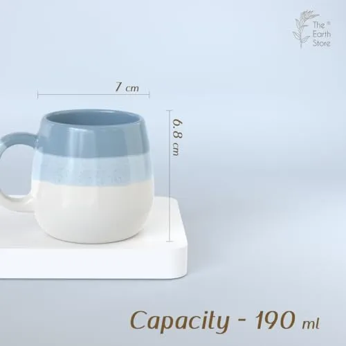 The Earth Store Tritone Sky Blue Ovule Shape Tea Cups Set of 6 Microwave and Dishwasher Safe, Perfect for Every Occasion Capacity - 190 ml Each