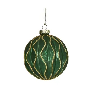 Vixen & Velvet Wave Bauble Green & Gold 8cm