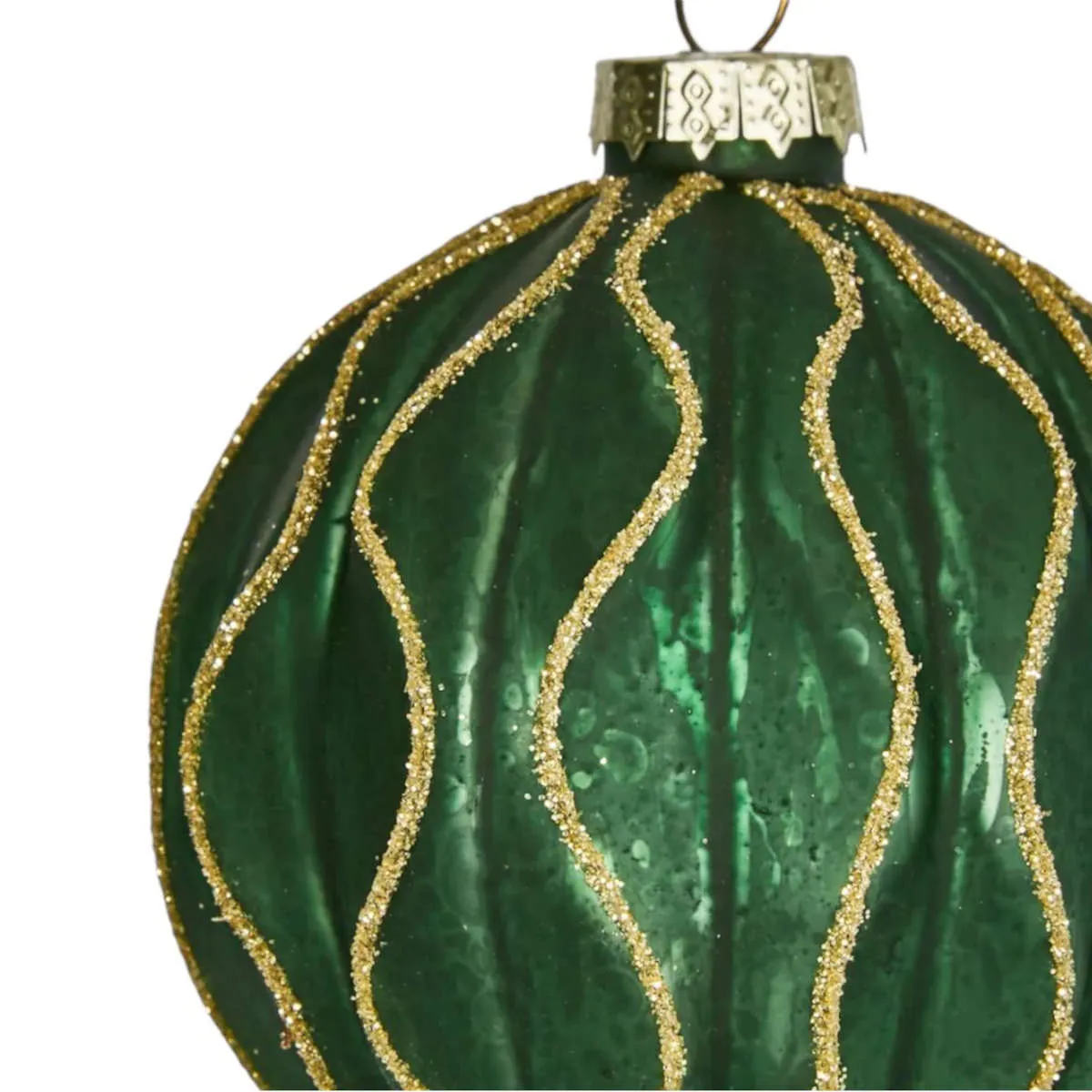 Vixen & Velvet Wave Bauble Green & Gold 8cm