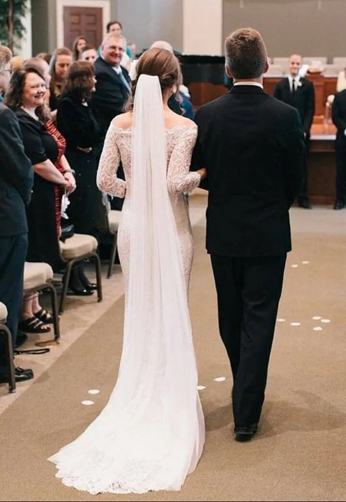 White Ivory Two Layer Long Bridal Veil With Comb