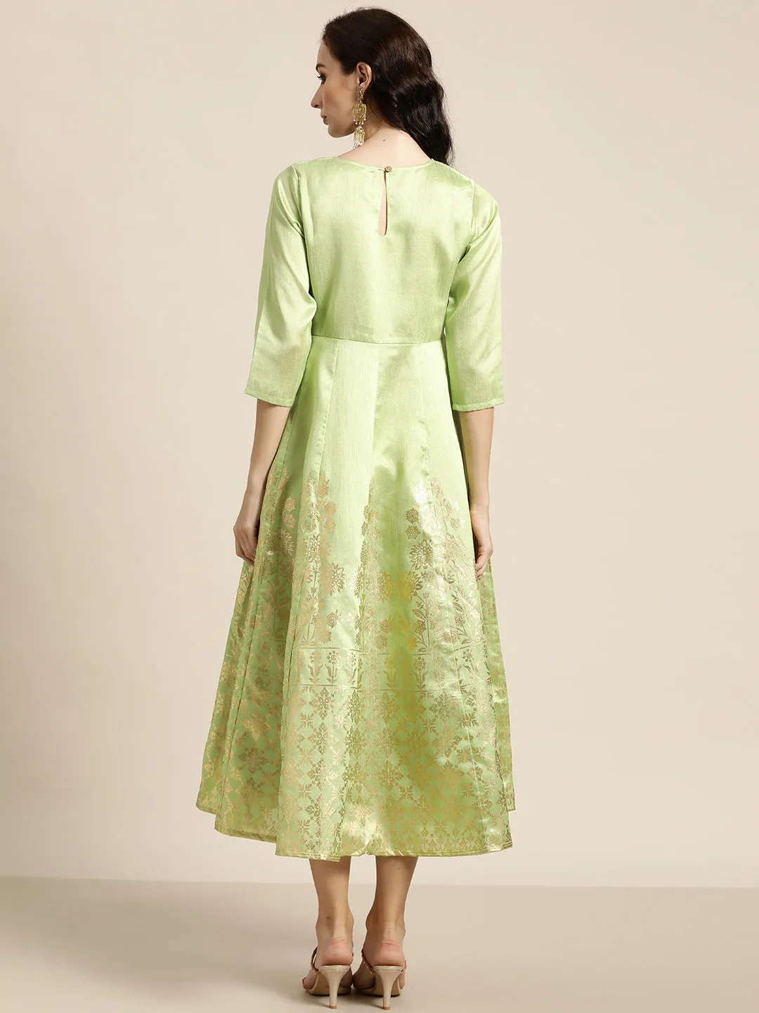 Women Mint Green Foil Print Anarkali Maxi Dress