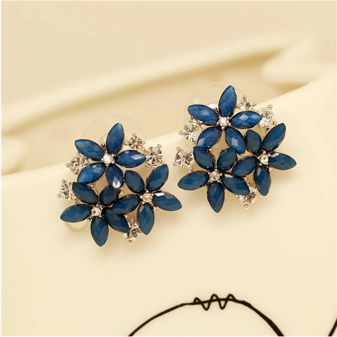 Yellow Chimes Elegant Crystal Blue Flowers Blossoming Stud Earrings for Women and Girls