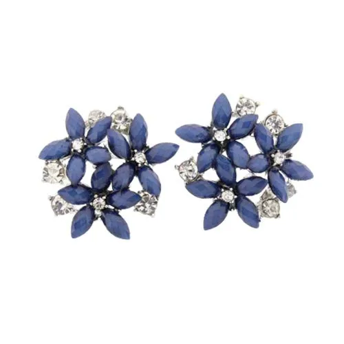 Yellow Chimes Elegant Crystal Blue Flowers Blossoming Stud Earrings for Women and Girls